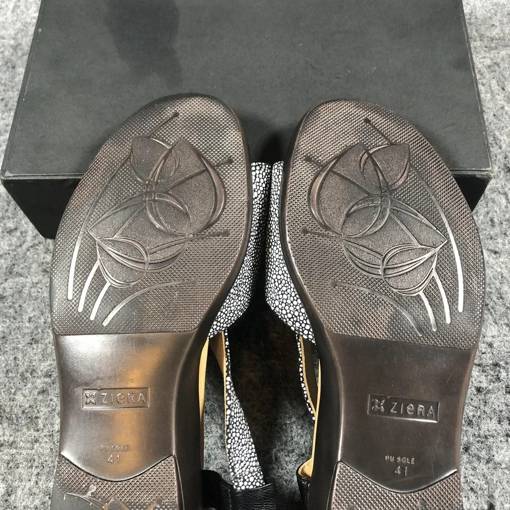 Ziera Womens 10.5 Black Leather Slingback Wedge Sandals Comfort